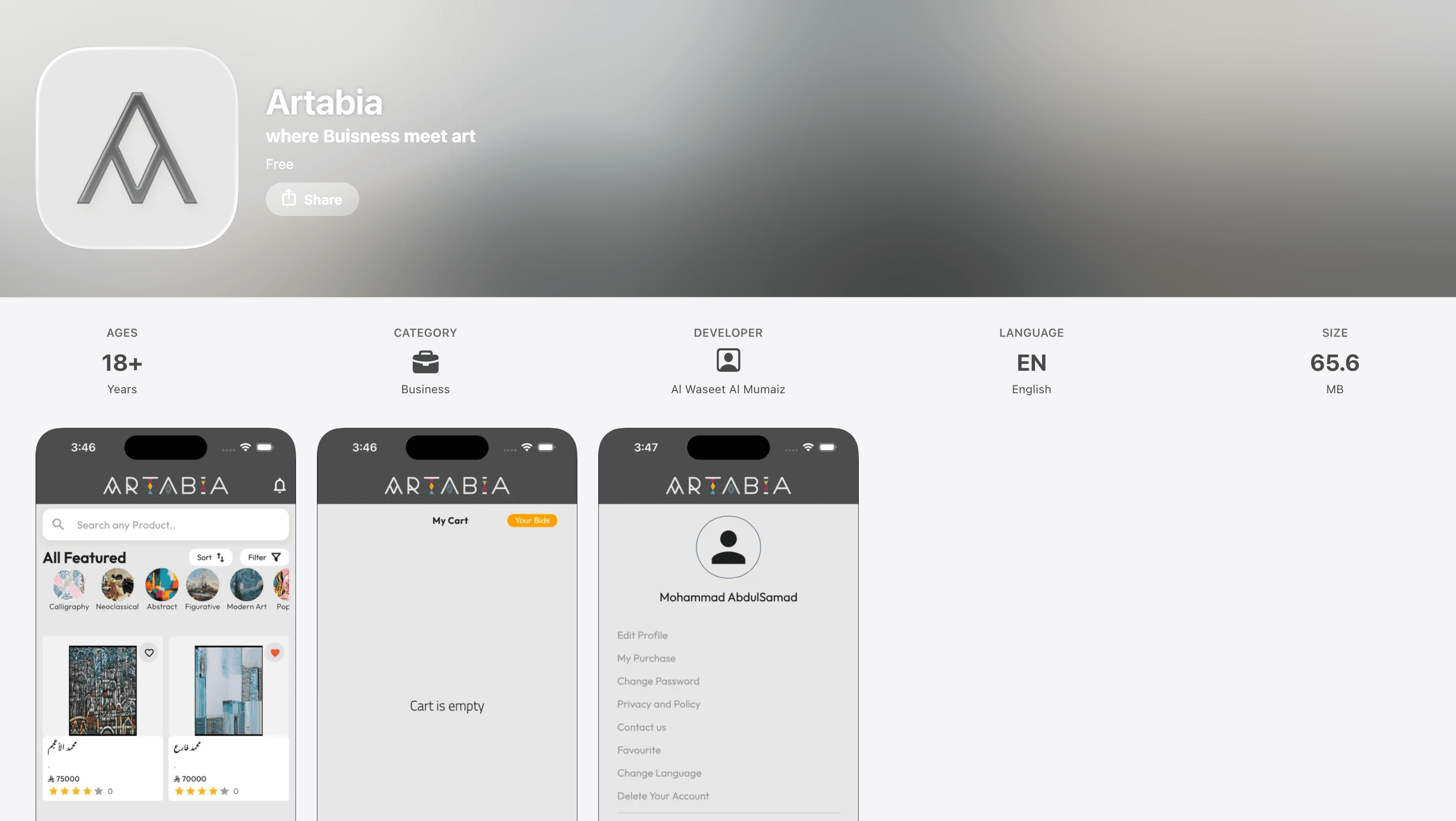 Artabia app screenshot
