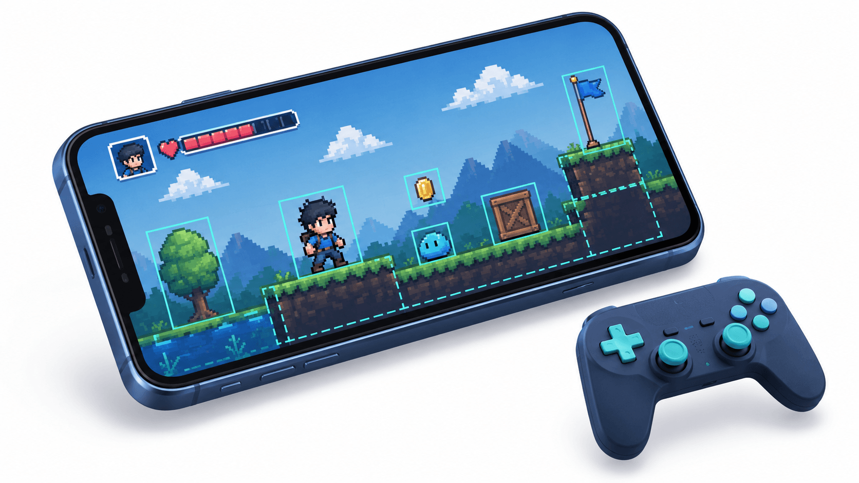 Flutter game development with Flame engine showing 2D sprites, physics and collision detection
