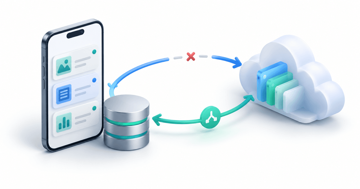 Isometric phone and local database synchronizing with a cloud service after a connection interruption