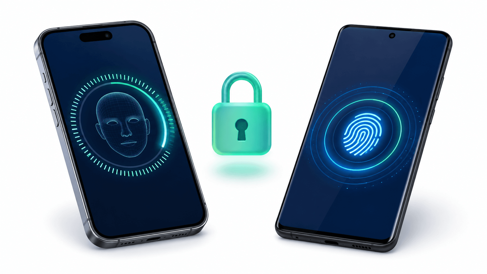 Flutter biometric authentication showing Face ID and Fingerprint login flow on iOS and Android