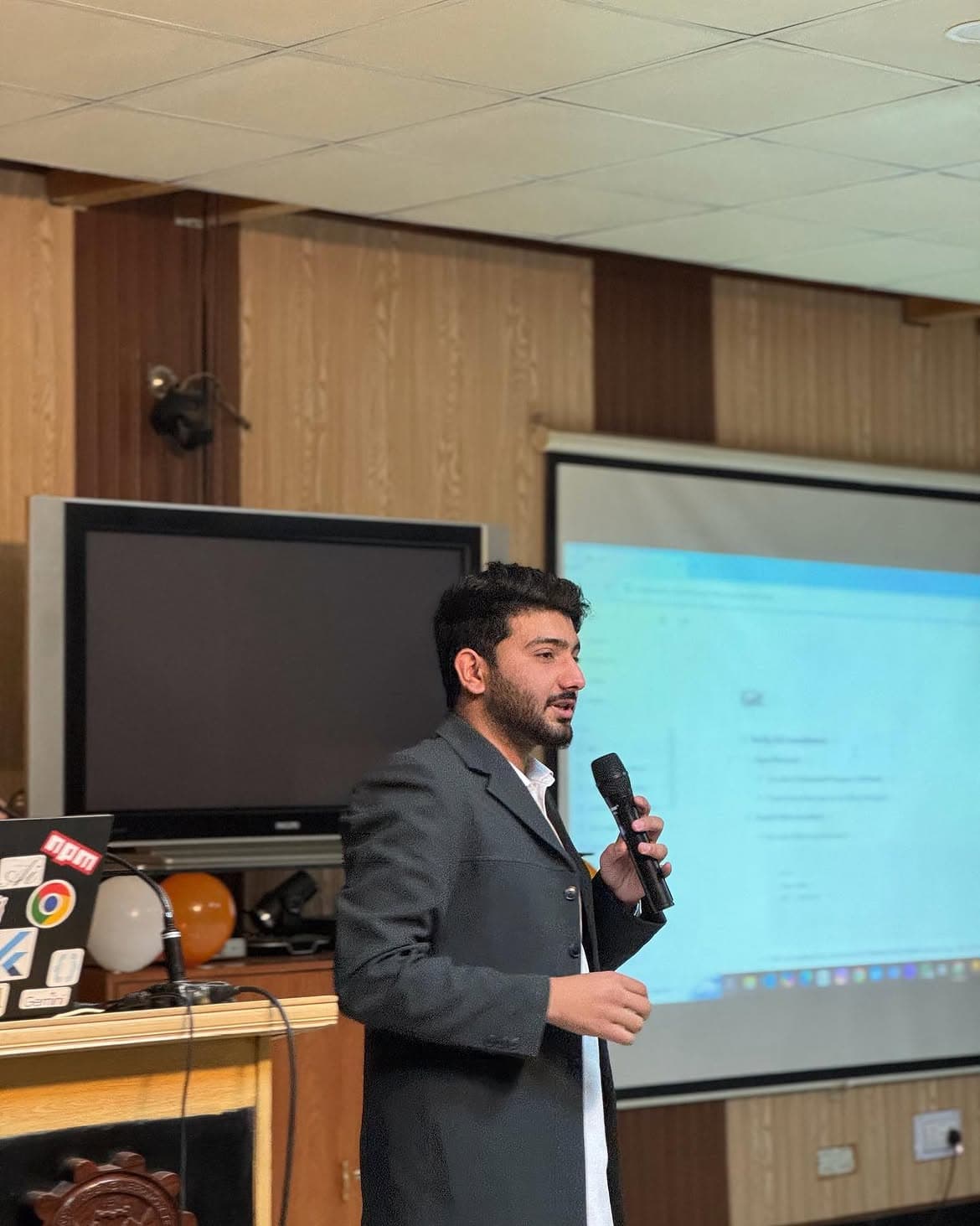Moeen Ahmad leading a Git and GitHub workshop at UET Peshawar